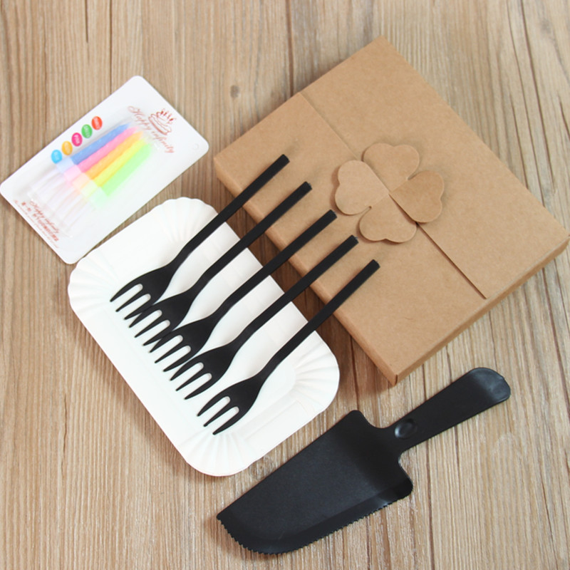 Thickened rectangular knife fork tray combined disposable birthday cake cutlery paper tray cake cutlery combination