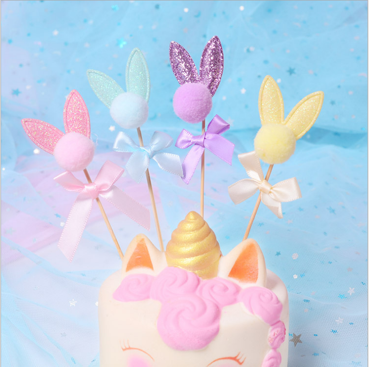 New cake decoration bow pom-pom obedient rabbit flag lace flower pentagram birthday decoration