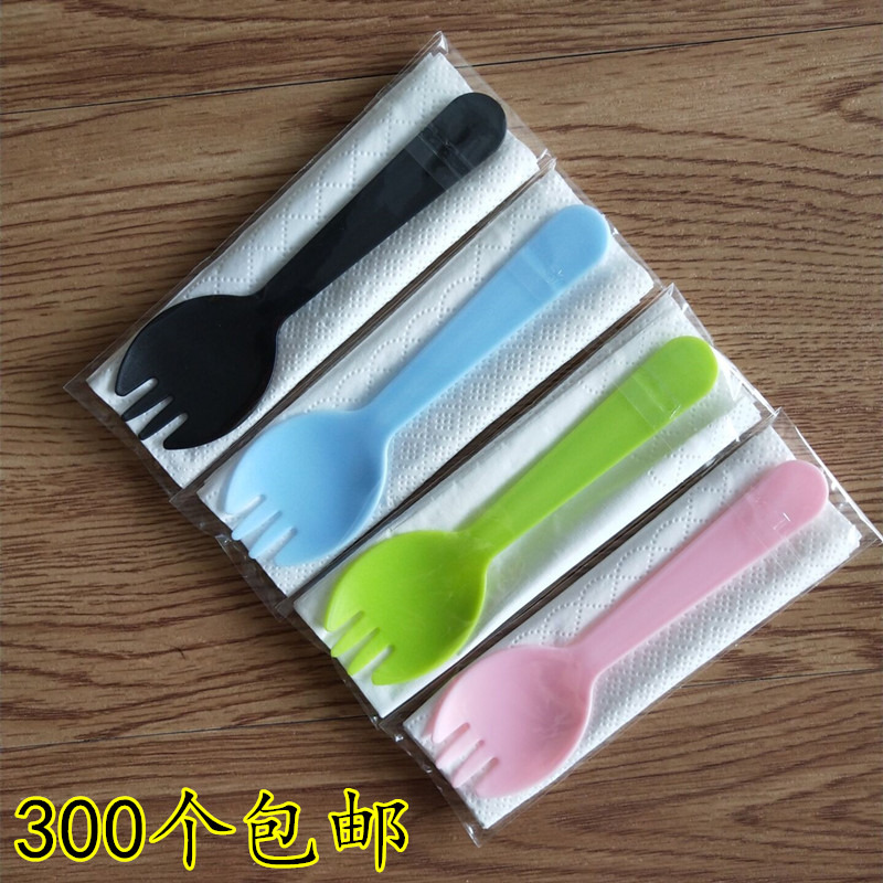 Color frosted independent packaging disposable spoon cake spoon fork with sweet spoons ice cream spoon plus paper towels