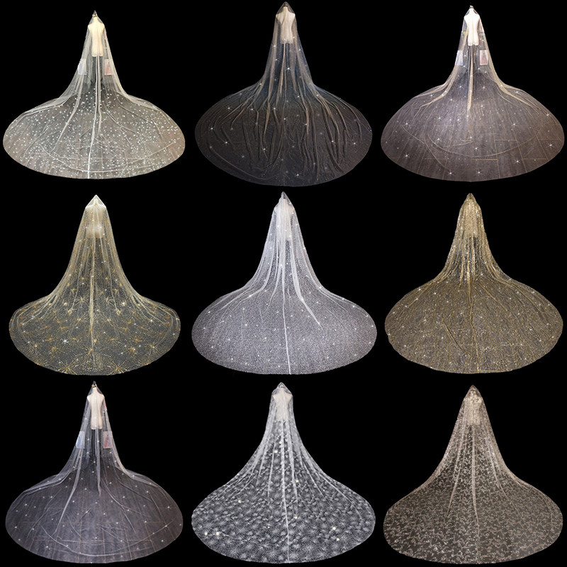 Shake-in-the-style bridal-head yarn flashy super-fairy-head yarn photo-prop female head yarn long trailing Korean-style wedding dresses