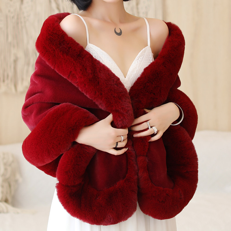 Bride wedding wedding dress Mao shawl shoulder winter 2022 warm cloak jacket woman fall fox fur straw dress thickened