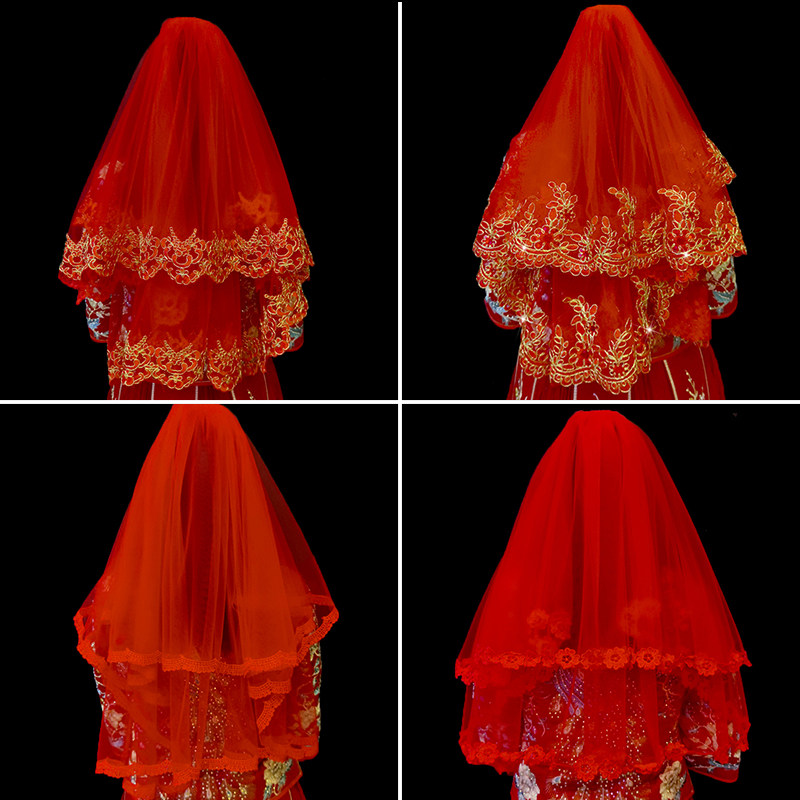 Show-in-style wedding dresses wedding dresses wedding dresses Props Bridal Red Cover Head Wedding Retro Lace Head Dressing
