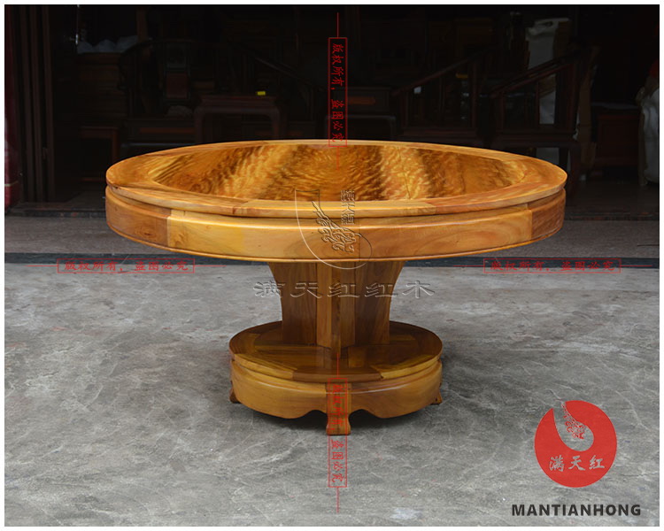 Mantianhong vàng lụa Nanmu bàn ăn tròn chín bộ đồ nội thất retro chín miếng đặt đồ nội thất gỗ gụ cổ điển Ming và Qing - Bộ đồ nội thất nội thất thông minh