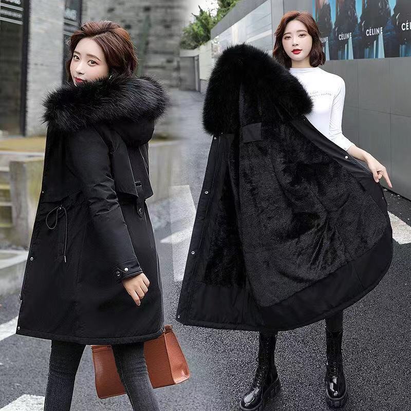 Parker 2023 Winter New European and American Style Women's Cotton Coat, Mid-Length with Large Fur Collar, Fleece-Lined Cotton Jacket, Thick Outerwear Parker 2023 Winter New European and American Style Women's Cotton Coat, Mid-Length with Large Fur Collar, Fleece-Lined Cotton Jacket, Thick Outerwear