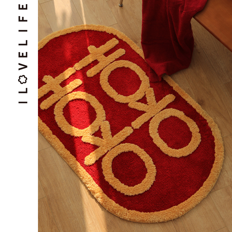 Happy Character Wedding Carpet Ground Mat Wedding House Festive Entrance Door Cushion Into Door Bedroom Plush Thickened Bedside Red Footbed-Taobao
