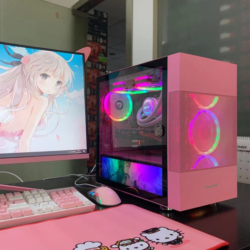 Pink desktop computer host game eating chicken eternal robbery twelfth generation i3 i5 i7 luminescent custom pure white