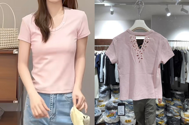 V+.Com European Station 2026 Spring Women's Fashion U-Neck Hollow Out Backless Versatile Short Sleeve T-Shirt Top 26572