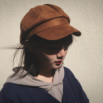 Cai Xiaofat Suede Suede Pure Color Duck Tongue Cap Warm Anise Cap Woman Spring Autumn Winter Student Day Family Painter Hat