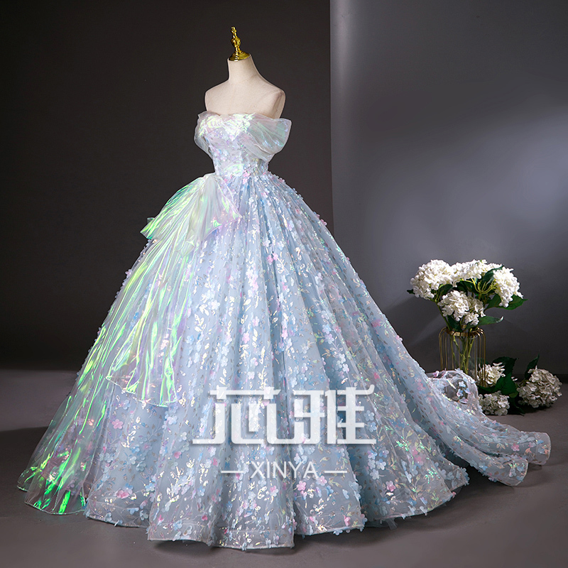 High-End Light Luxury Evening Dress for Banquets, Birthdays, Coming-Of-Age Ceremonies, Sequined Hostess Dresses, Art Exam Performances, and Sophisticated Dresses