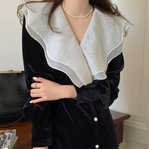 sandro asw French style black dress girl 2022 new small fragrance leisure high waist dress