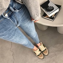 sandro asw high waist slim jeans 2022 autumn shallow blue temperament leisure nine min foot pants