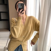 sandro asw small fragrance knitted sweater coat woman 2022 autumn and Korean edition relaxed leisure V collar knitted sweater