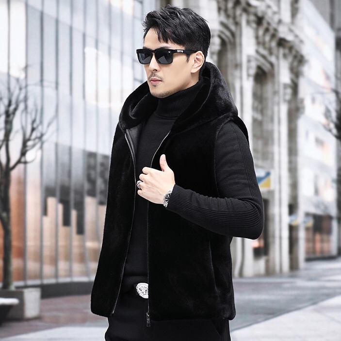 Mink Fur Coat, Fur Vest, Men's Winter Fur Integrated Hooded Stand-Up Collar Youth Mink Fur Vest Mink Fur Coat, Fur Vest, Men's Winter Fur Integrated Hooded Stand-Up Collar Youth Mink Fur Vest