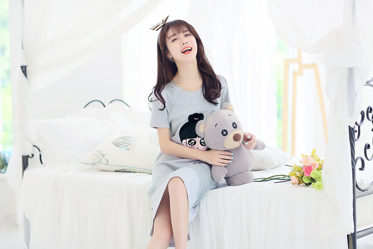 Cotton dài nightdress nữ mùa hè vành đai ngực pad áo ngực đồ ngủ ngắn tay áo dài váy nửa tay áo cotton nightdress từ mặc áo ngực