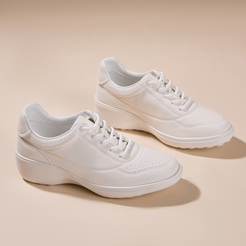 Genuine Leather White Shoes for Women 2026 Spring New Style Soft Leather Soft Sole Ultra-Light Wedge Heel White Shoes Sports Casual Women's Shoes