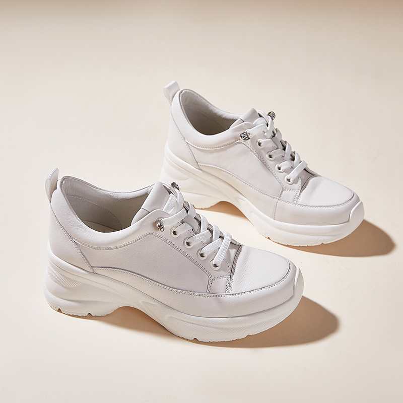 Genuine Leather White Shoes 2026 New Model Height-Increasing Thick-Soled Slip-On Wedge High-Heeled Sports First-Layer Cowhide Casual Women's Shoes Genuine Leather White Shoes 2026 New Model Height-Increasing Thick-Soled Slip-On Wedge High-Heeled Sports First-Layer Cowhide Casual Women's Shoes