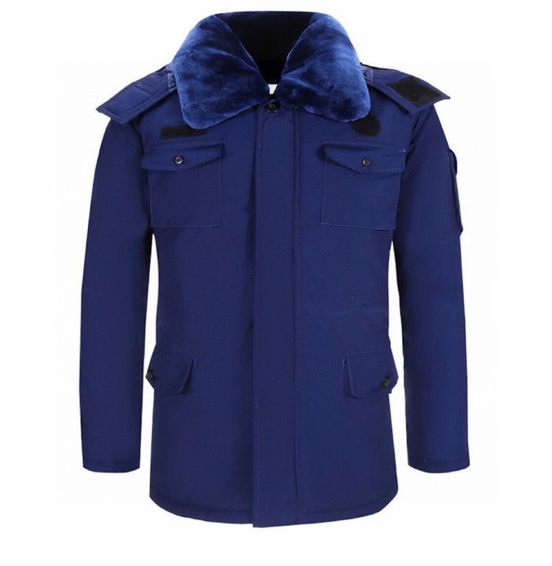 Blue Cotton Great Coat Flame Blue Winter Cotton Coat With Fur Collar Lian Hat Blue Cotton Coat With Blue Cotton Coat