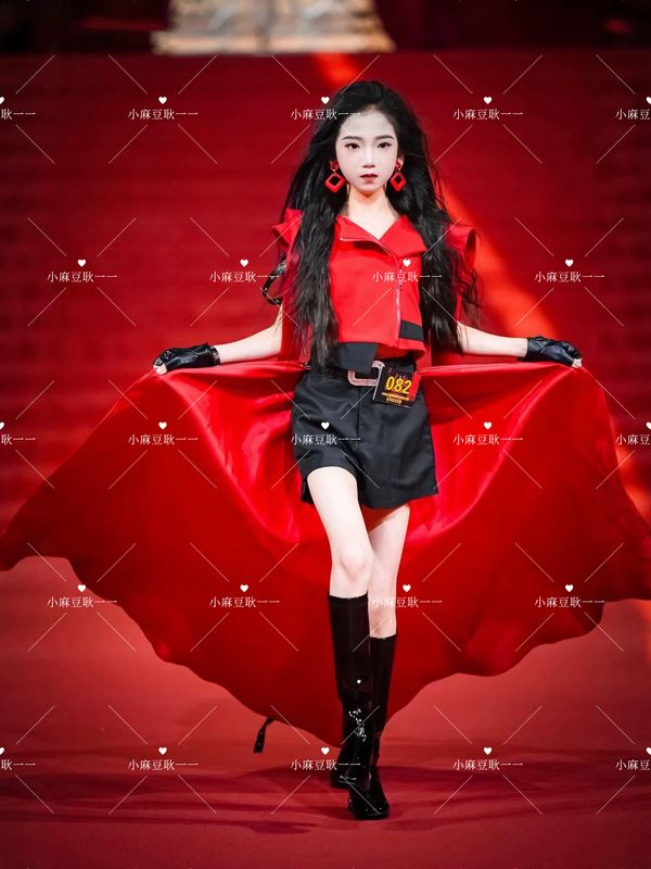 Children's Model Catwalk Fashion Red Biker-Style Catwalk Dress T-Stage Performance Costume Children's Model Catwalk Fashion Red Biker-Style Catwalk Dress T-Stage Performance Costume