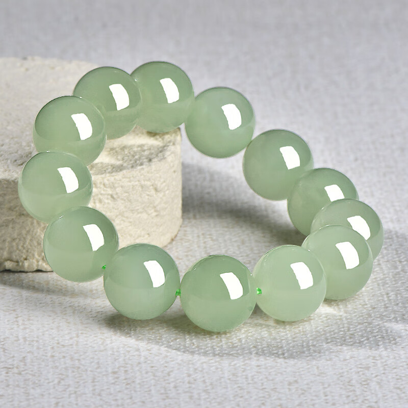 Hetian Jade Clear Water Bracelet, Lake Green Large Round Beads Jade Bracelet, Unisex Blue-White Jade Chain, Natural Jade Bracelet