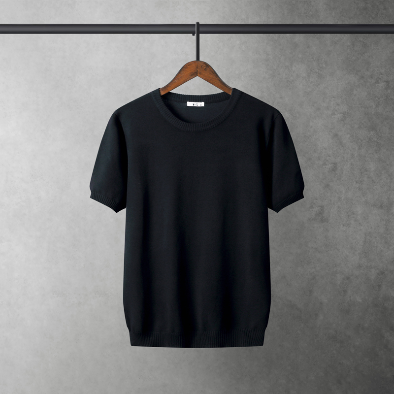 Summer Men's Ice Silk Half-Sleeve Knit T-Shirt, Solid Color Round Neck Short-Sleeve Thin Sweater, Korean Style Slim Fit Trendy Top