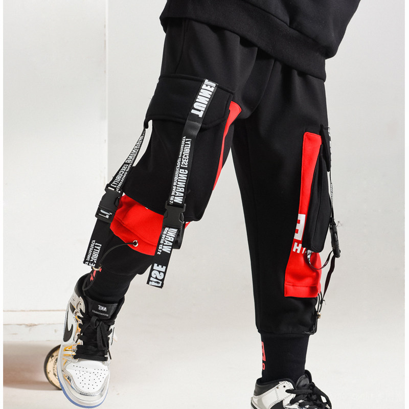 South Korea Boy Pants 2022 New Spring Autumn Tooling Loose Street Dance CUHK Child Gush Foreign Boy Sports Pants