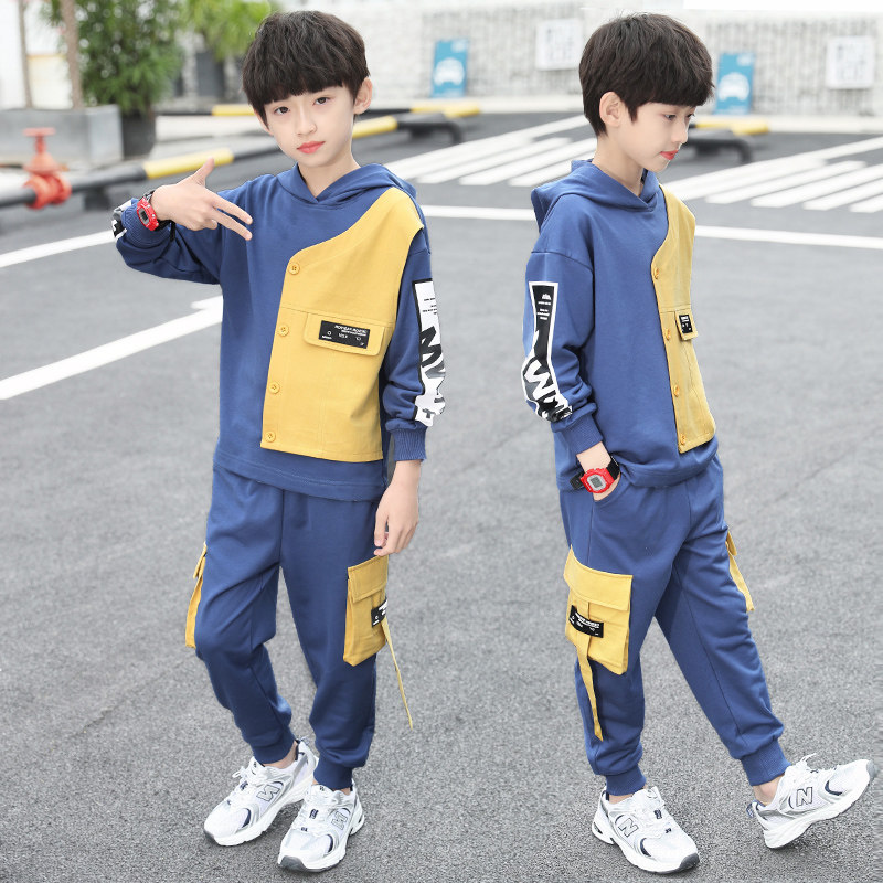 South Korean boy clothing boy Spring and autumn clothing suit 2022 new CUHK children's spring clothing headsets Long sleeves Two Sets Tide