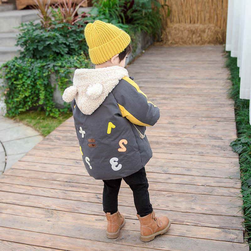 South Korean children laid cotton jacket winter clothing 2021 new boy cotton suit jacket plus suede warm foreign sends thickened child cotton padded jacket