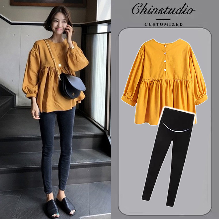 Pregnancy Woman Dress Autumn Clothing Suit Fashion Models New Internet Red Doll Shirts Tummy Blouse For Pregnant Women Foreign Dress