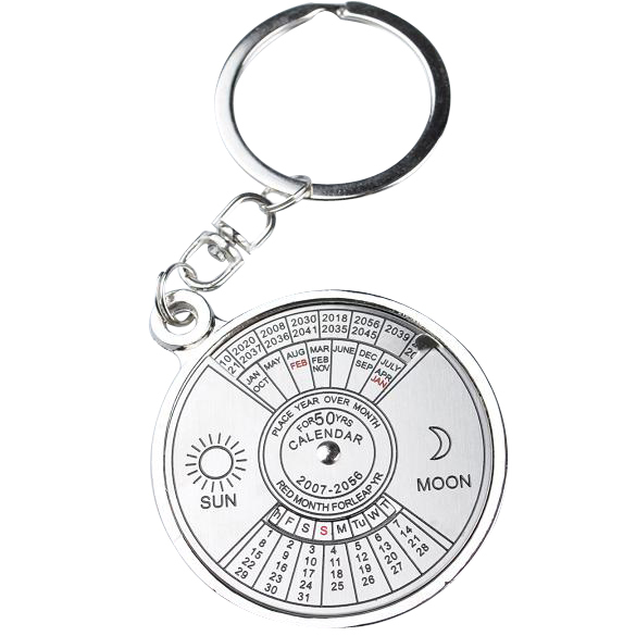 Time Compass Perpetual Calendar Car Keychain with Chinese and English Options, Cute, Creative, Practical Gift Keyring