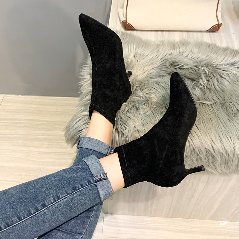 Autumn winter 2020 new single boot pointed Martin boots thin heel 100 lap high heel shoe plus suede slim short boots 6cm