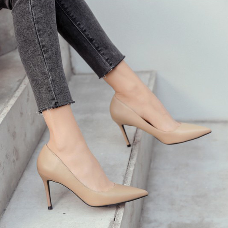 2021 Spring and Autumn New heels Sexy nude shoes with French single - shoe tips and new high heels