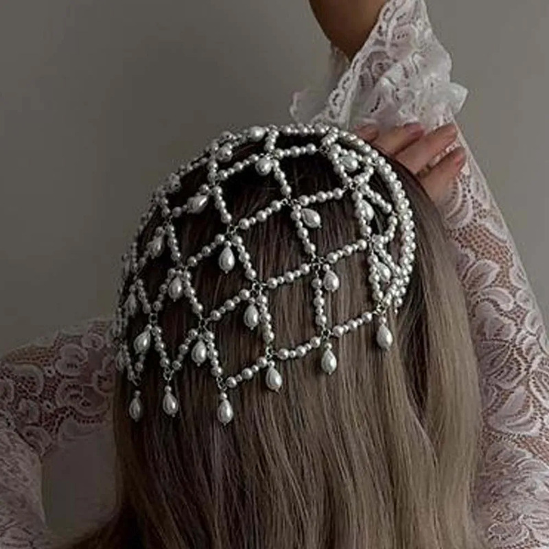Popular Mesh Hat Headband for Women 1920S Pearl Headband Bohemian Fashion Retro Headwear Popular Mesh Hat Headband for Women 1920S Pearl Headband Bohemian Fashion Retro Headwear