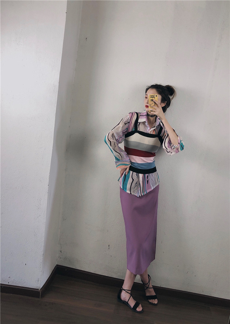 泫 紫色 skirt Váy tím dài đến mắt cá chân mới eo cao túi đeo hông Hàn Quốc đã mỏng manh chia váy - Váy chân váy jean dài