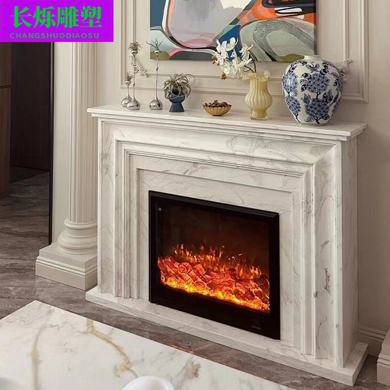 Marble Fireplace Modern Minimalist Stone Fireplace Frame Trendy Style White Marble Living Room Entrance Background Decorative Cabinet