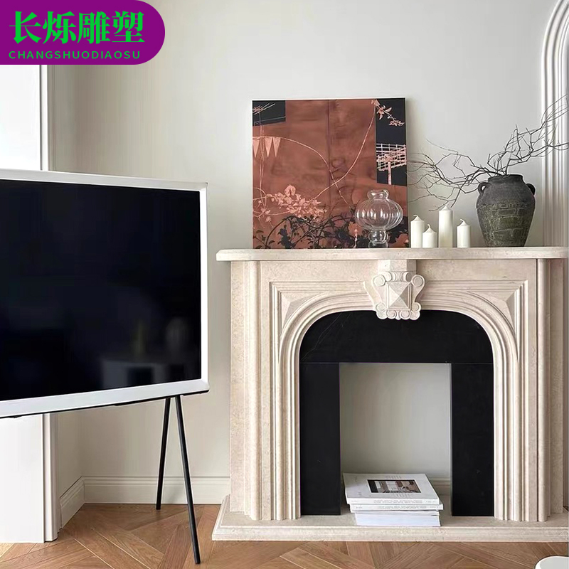 Marble Fireplace Retro French Style Vintage Natural Stone White Marble Simple Modern Background Entryway Fireplace Surround