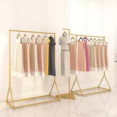 Simple golden clothing rack floor-standing wrought iron single lever side hanging display clothes rack women's store shelf display rack
