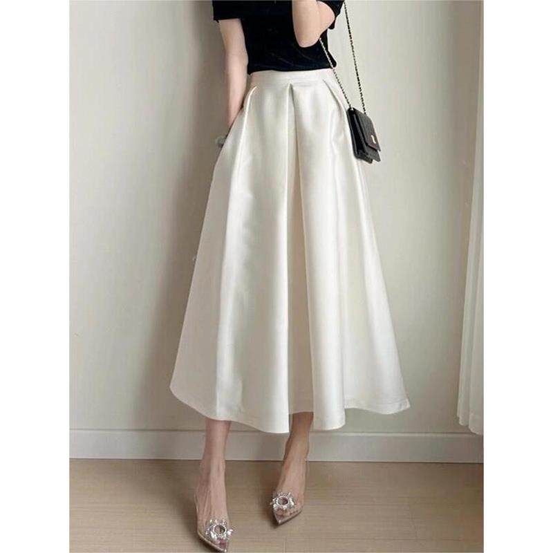 Плюс размер бюста платье 大卖漏~牛x货今年流行的美丽时尚的高腰缎面优雅中长裙女士夏季 Other