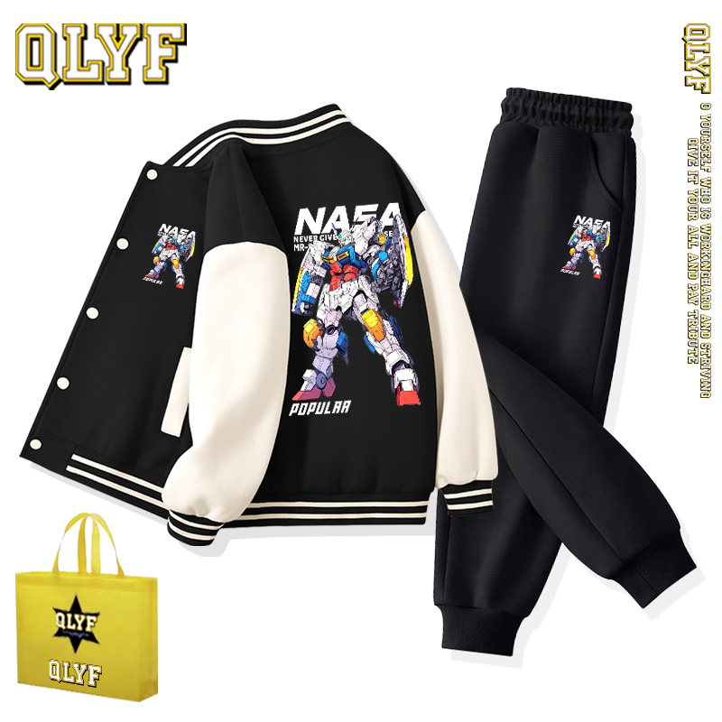 Детская бейсбольная форма QLYF mecha, спортивные штаны плюс утепленный зимний костюм из бархата, новинка 2026 года, костюм-двойка для маленьких мальчиков