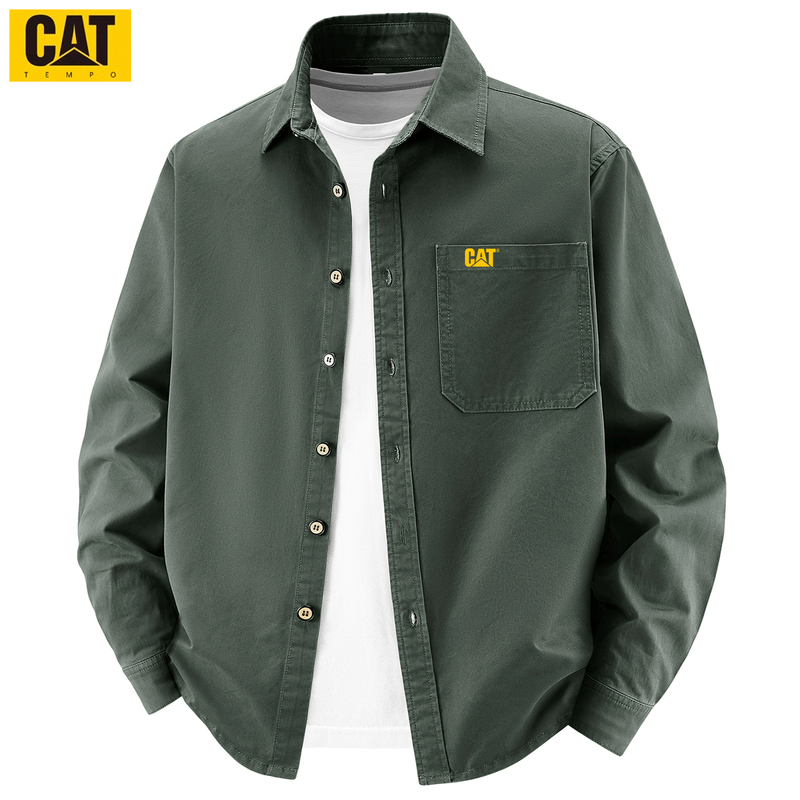Pure Cotton Long-Sleeved Shirt for Men Cat"Com Spring and Autumn Season Lapel Top Loose Large Size Casual Work Shirt Jacket