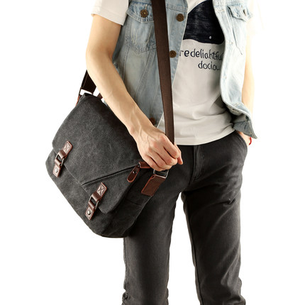 墨一潮流帆布包男包休闲单肩包户外休闲斜挎包学生背包男士斜背包