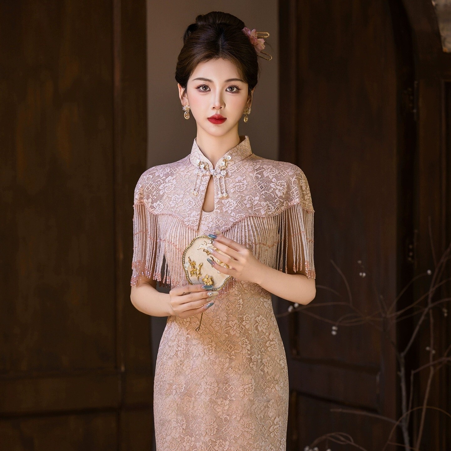 Розовое свадебное платье cheongsam из двух частей для помолвки, летнее платье для новобрачных, легкое роскошное платье высокого класса в китайском стиле