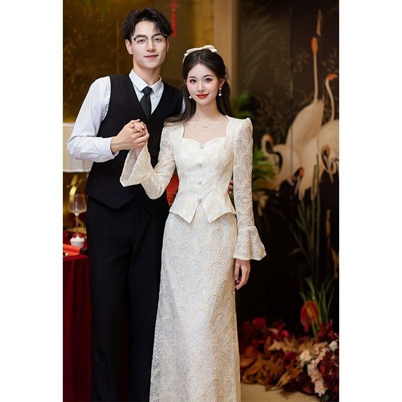 New Chinese-Style Improved Engagement Cheongsam 2026 New Champagne Color Bride Wedding Toast Dress Suit for Thank-You Banquet