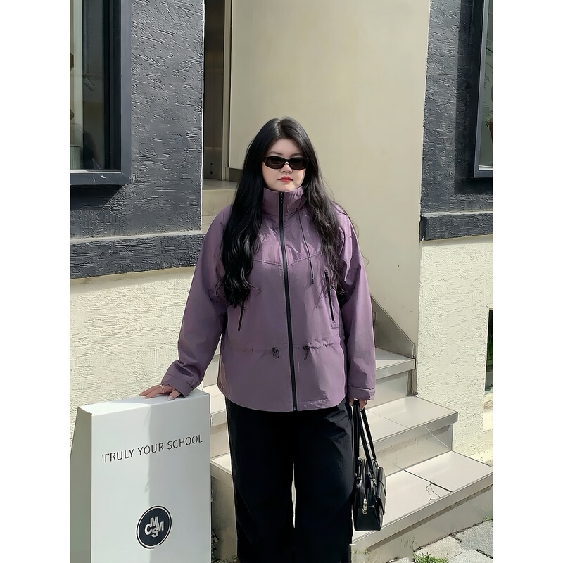 Plus-Size Women's Fashion Hooded Windbreaker Jacket for Spring, Loose Fit, Slimming, Stylish, Trendy 16596X