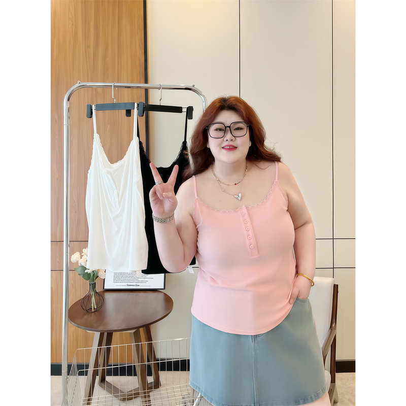 Fat Xiaoxiao Plus-Size Women's Summer Lace-Trimmed Camisole for Outerwear or as an Inner Layer, Base Shirt 14516X