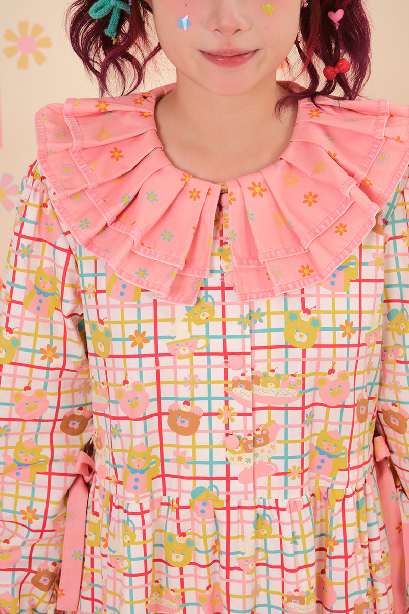 昭和レトロ喫茶店 バイカラー長袖ワンピース 付け襟付き 日本の