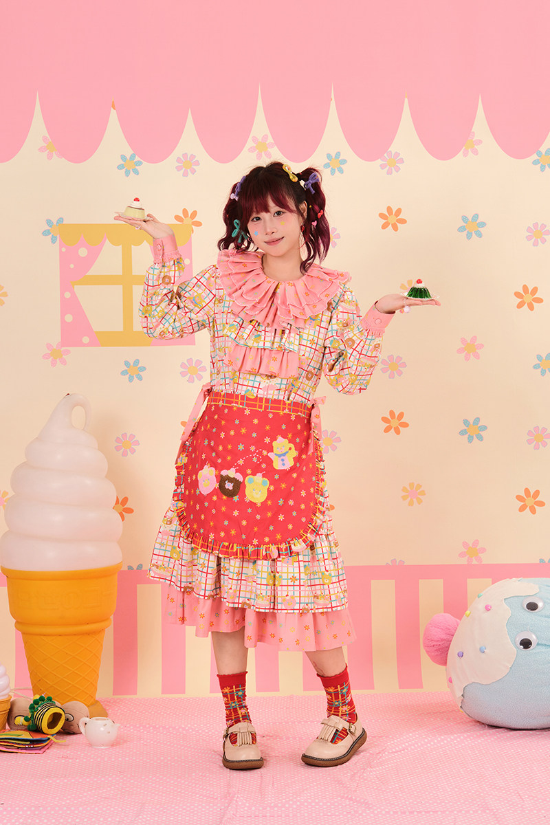 昭和レトロ喫茶店 タオル刺繍リバーシブルエプロン 日本のかわいい乙女