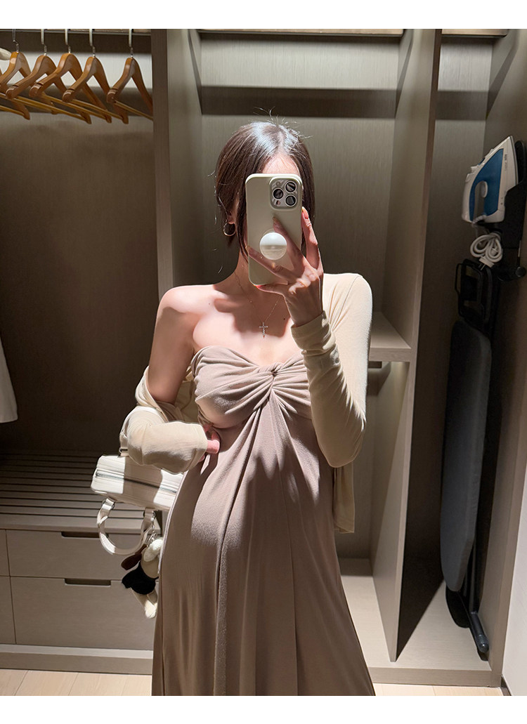 金色的茧 孕期洋气孕妇装新款孕妈连衣裙女夏辣妈法式礼服抹胸裙 — 13