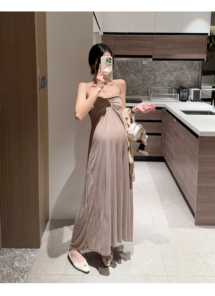 金色的茧 孕期洋气孕妇装新款孕妈连衣裙女夏辣妈法式礼服抹胸裙 — 17