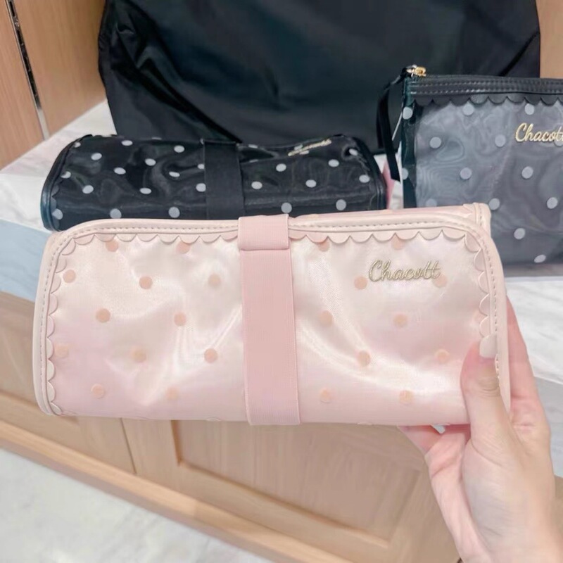 Japanese Cartoon Cute Ballet Pointe Shoe Bag Storage Bag Polka Dot Mesh Bag with Hook Travel Cosmetic Bag