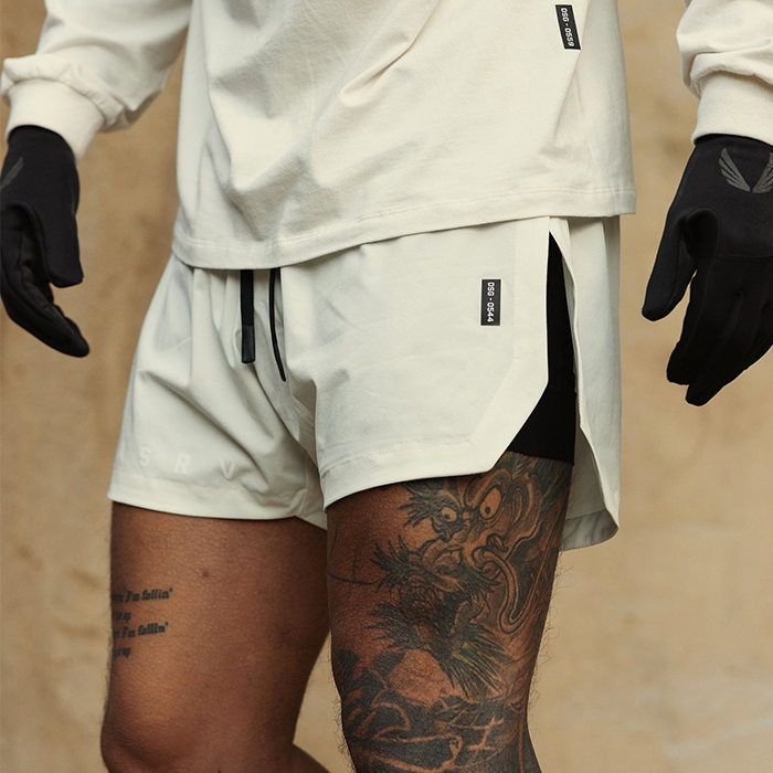 Men's Fitness Squat Training Double-Layered Lined Elastic Quick-Drying Breathable Boxing and Judo Three-Quarter Shorts